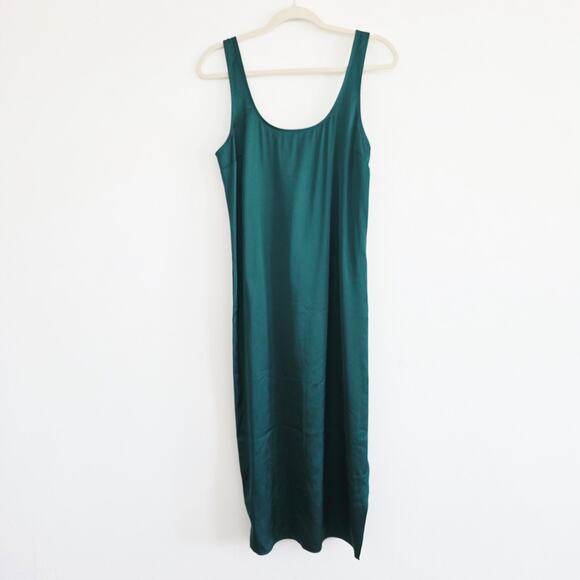 Abercrombie & Fitch Green Satin Midi Slip Dress w/ Side Slit Size Small - Picture 2 of 8
